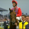 Lester Piggott riding Commanche Run in 1984 St Leger in Ivan Allan's racing colours